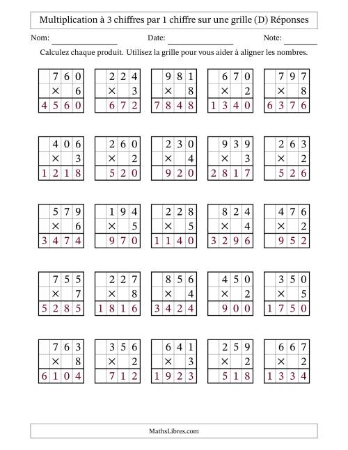 Multiplication de Nombres à 3 Chiffres par des Nombres à 1 Chiffre (D) page 2