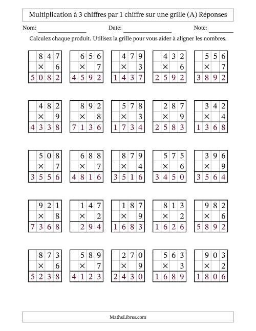 Multiplication de Nombres à 3 Chiffres par des Nombres à 1 Chiffre (Tout) page 2