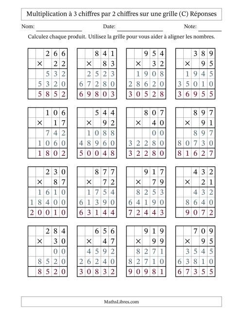 Multiplication à 3 chiffres par 2 chiffres avec le support d'une grille (C) page 2