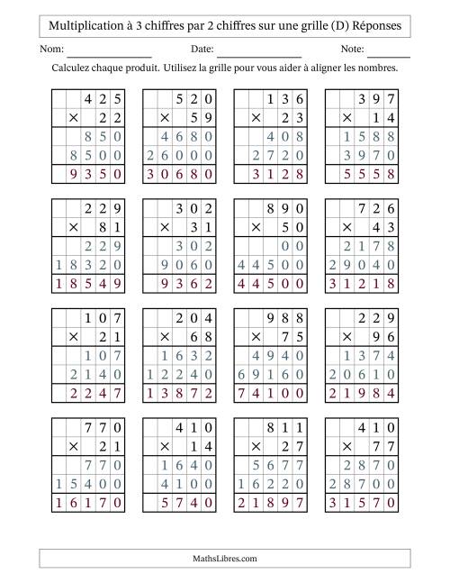 Multiplication de Nombres à 3 Chiffres par des Nombres à 2 Chiffres (D) page 2