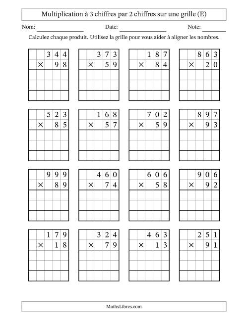 Multiplication à 3 chiffres par 2 chiffres avec le support d'une grille (E)