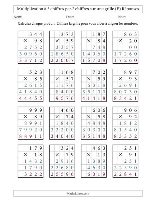 Multiplication de Nombres à 3 Chiffres par des Nombres à 2 Chiffres (E) page 2