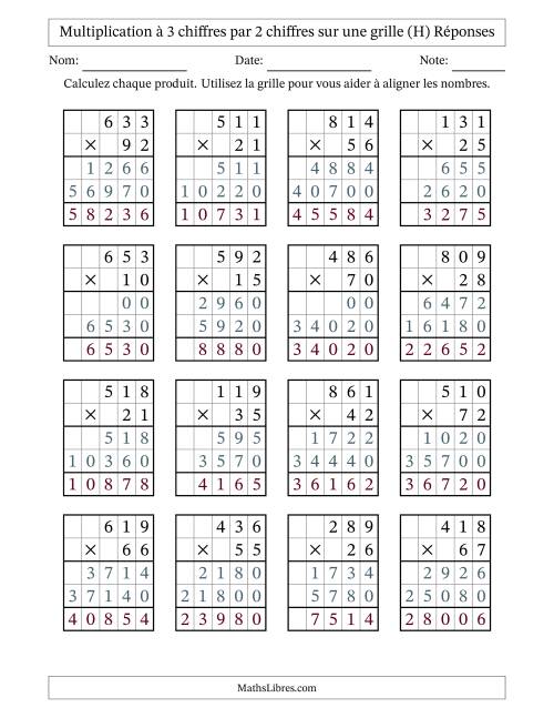 Multiplication de Nombres à 3 Chiffres par des Nombres à 2 Chiffres (H) page 2