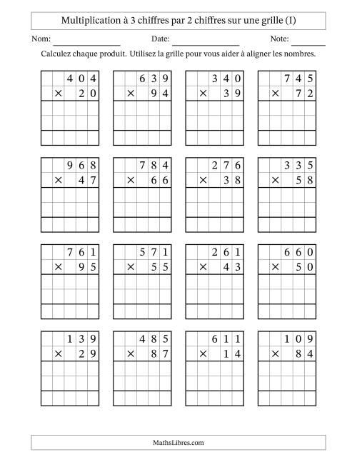 Multiplication à 3 chiffres par 2 chiffres avec le support d'une grille (I)