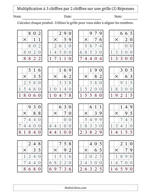 Multiplication à 3 chiffres par 2 chiffres avec le support d'une grille (J) page 2
