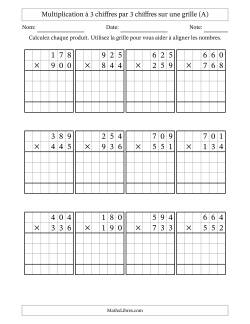 Multiplication à 3 chiffres par 3 chiffres avec le support d'une grille