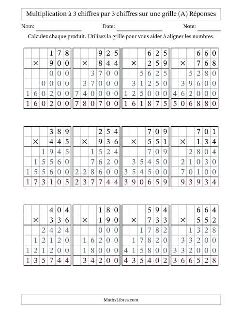 Multiplication à 3 chiffres par 3 chiffres avec le support d'une grille (A) page 2