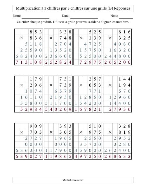 Multiplication à 3 chiffres par 3 chiffres avec le support d'une grille (B) page 2