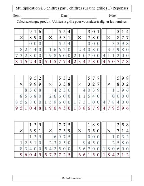 Multiplication à 3 chiffres par 3 chiffres avec le support d'une grille (C) page 2