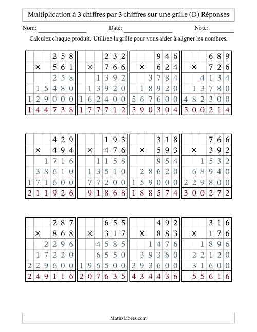 Multiplication à 3 chiffres par 3 chiffres avec le support d'une grille (D) page 2