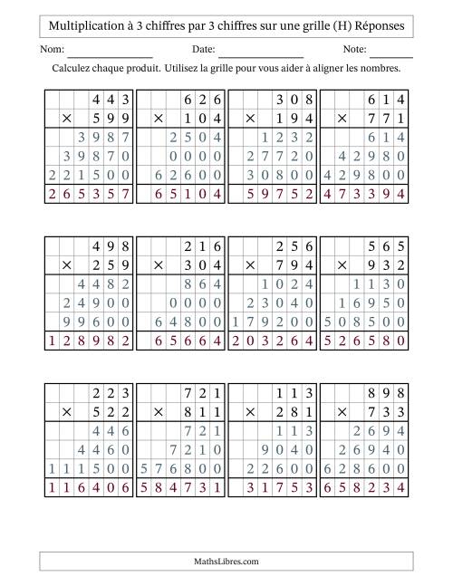 Multiplication à 3 chiffres par 3 chiffres avec le support d'une grille (H) page 2