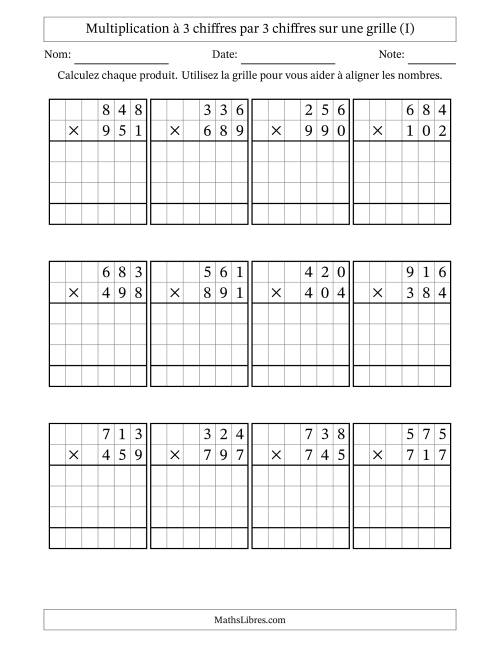Multiplication à 3 chiffres par 3 chiffres avec le support d'une grille (I)