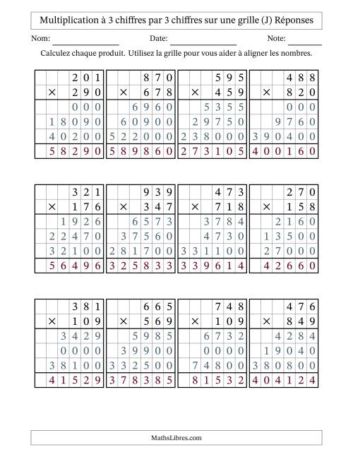Multiplication à 3 chiffres par 3 chiffres avec le support d'une grille (J) page 2