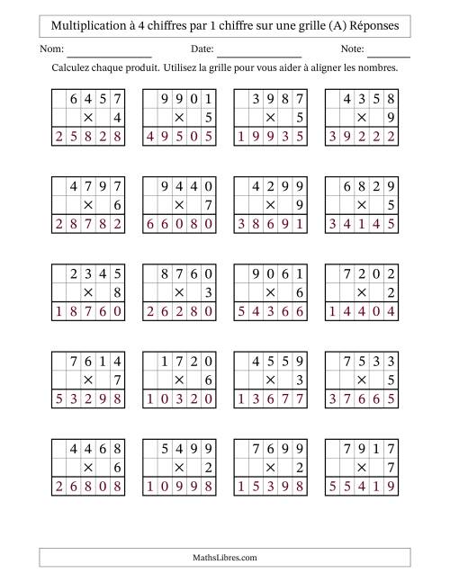 Multiplication de Nombres à 4 Chiffres par des Nombres à 1 Chiffre (A) page 2