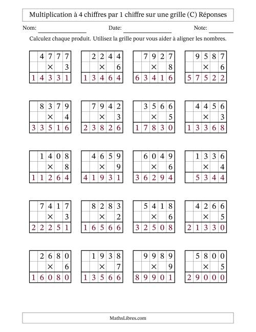 Multiplication à 4 chiffres par 1 chiffre avec le support d'une grille (C) page 2