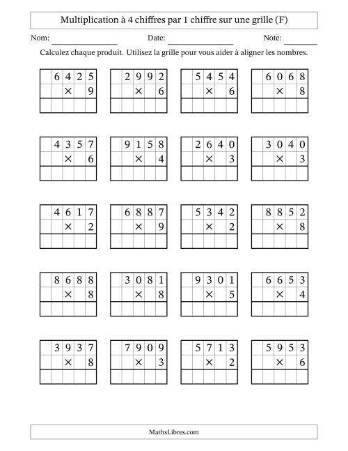 Multiplication à 4 chiffres par 1 chiffre avec le support d'une grille (F)