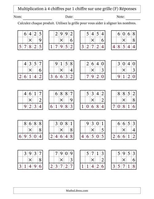 Multiplication à 4 chiffres par 1 chiffre avec le support d'une grille (F) page 2