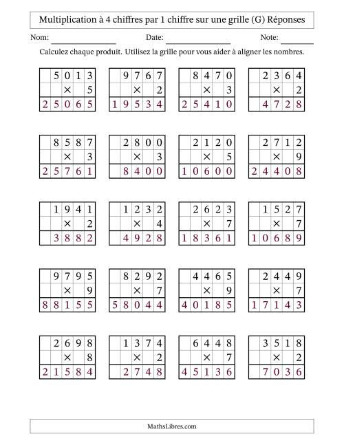 Multiplication à 4 chiffres par 1 chiffre avec le support d'une grille (G) page 2