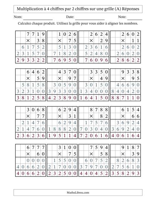 Multiplication de Nombres à 4 Chiffres par des Nombres à 2 Chiffres (A) page 2