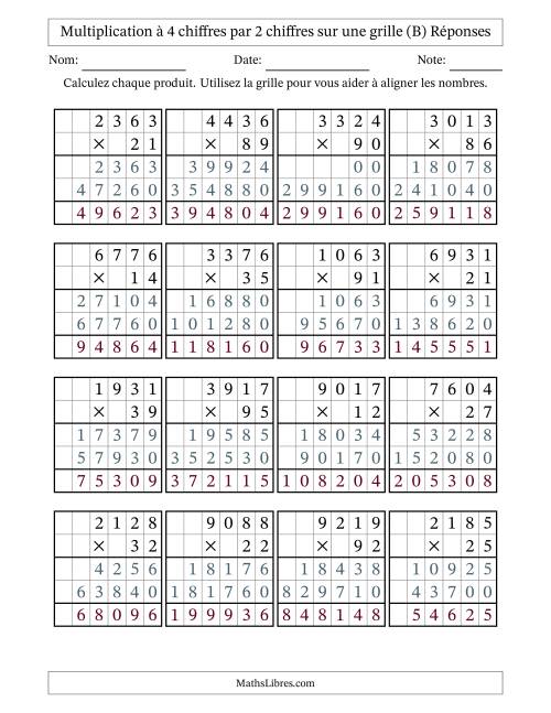 Multiplication à 4 chiffres par 2 chiffres avec le support d'une grille (B) page 2