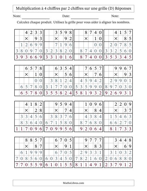 Multiplication à 4 chiffres par 2 chiffres avec le support d'une grille (D) page 2