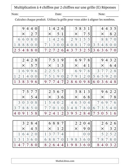 Multiplication à 4 chiffres par 2 chiffres avec le support d'une grille (E) page 2