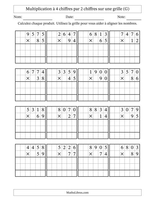 Multiplication à 4 chiffres par 2 chiffres avec le support d'une grille (G)