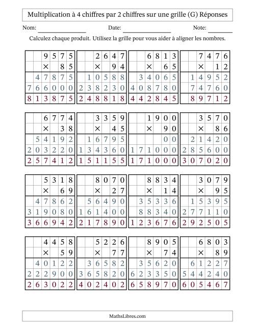 Multiplication à 4 chiffres par 2 chiffres avec le support d'une grille (G) page 2