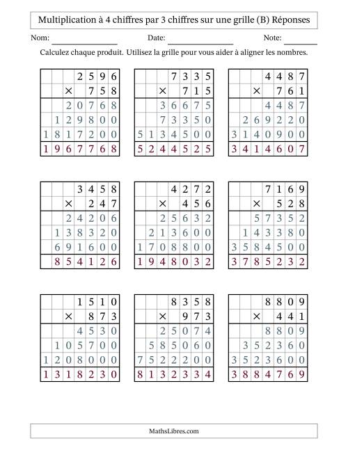 Multiplication à 4 chiffres par 3 chiffres avec le support d'une grille (B) page 2