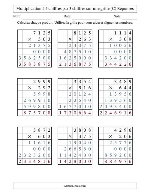 Multiplication à 4 chiffres par 3 chiffres avec le support d'une grille (C) page 2