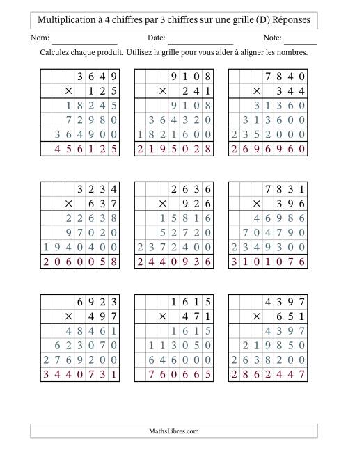 Multiplication à 4 chiffres par 3 chiffres avec le support d'une grille (D) page 2