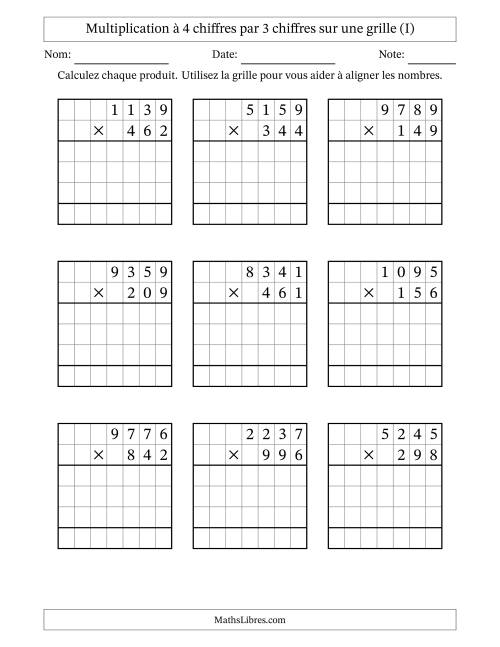 Multiplication à 4 chiffres par 3 chiffres avec le support d'une grille (I)