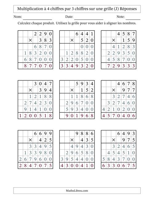Multiplication à 4 chiffres par 3 chiffres avec le support d'une grille (J) page 2
