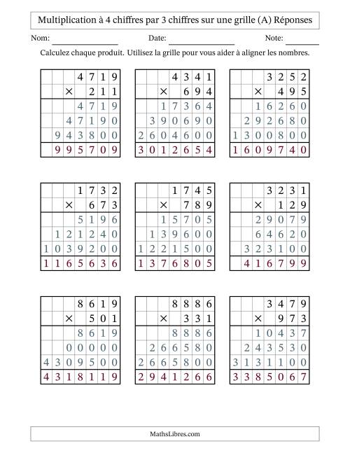 Multiplication à 4 chiffres par 3 chiffres avec le support d'une grille (Tout) page 2