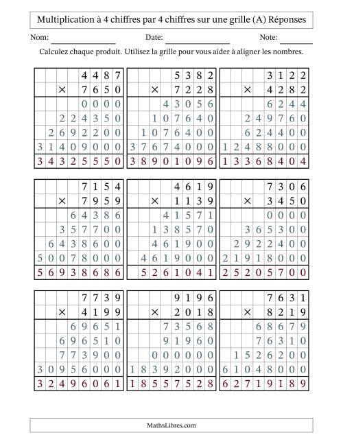 Multiplication à 4 chiffres par 4 chiffres avec le support d'une grille (A) page 2