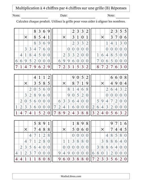 Multiplication à 4 chiffres par 4 chiffres avec le support d'une grille (B) page 2