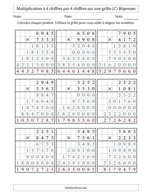 Multiplication à 4 chiffres par 4 chiffres avec le support d'une grille (C) page 2