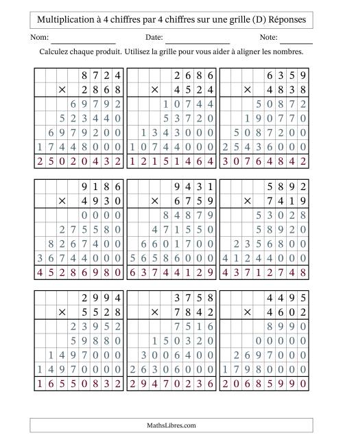Multiplication à 4 chiffres par 4 chiffres avec le support d'une grille (D) page 2