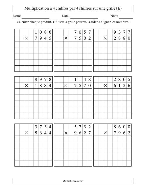 Multiplication à 4 chiffres par 4 chiffres avec le support d'une grille (E)