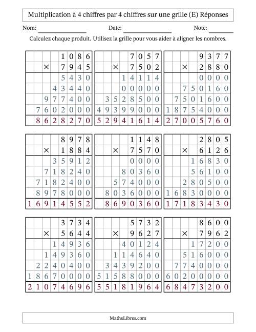 Multiplication à 4 chiffres par 4 chiffres avec le support d'une grille (E) page 2