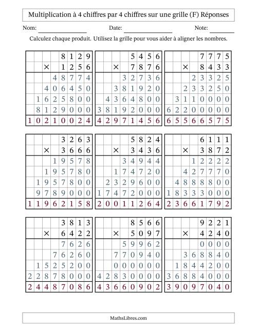 Multiplication à 4 chiffres par 4 chiffres avec le support d'une grille (F) page 2