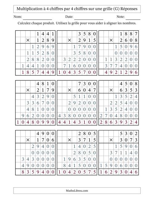 Multiplication à 4 chiffres par 4 chiffres avec le support d'une grille (G) page 2