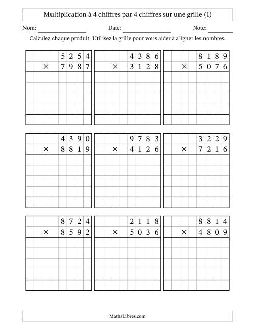 Multiplication à 4 chiffres par 4 chiffres avec le support d'une grille (I)