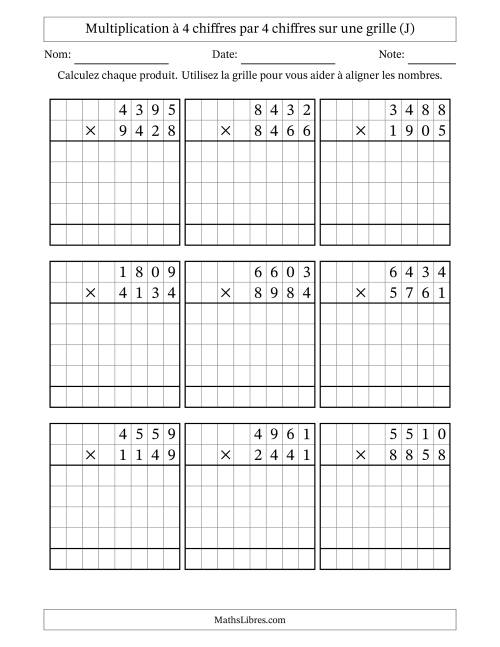 Multiplication à 4 chiffres par 4 chiffres avec le support d'une grille (J)