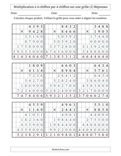 Multiplication à 4 chiffres par 4 chiffres avec le support d'une grille (J) page 2
