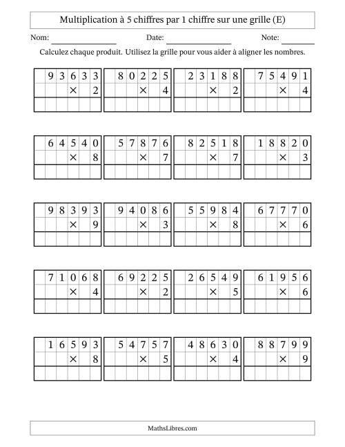 Multiplication à 5 chiffres par 1 chiffre avec le support d'une grille (E)