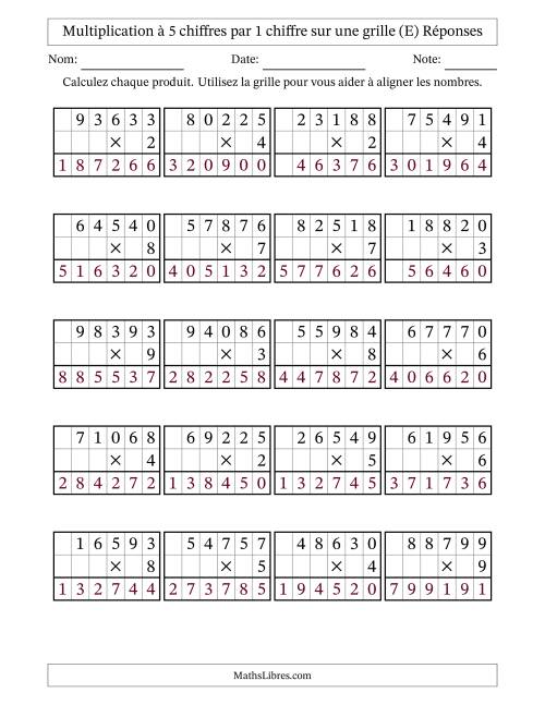 Multiplication à 5 chiffres par 1 chiffre avec le support d'une grille (E) page 2