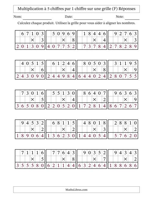 Multiplication à 5 chiffres par 1 chiffre avec le support d'une grille (F) page 2