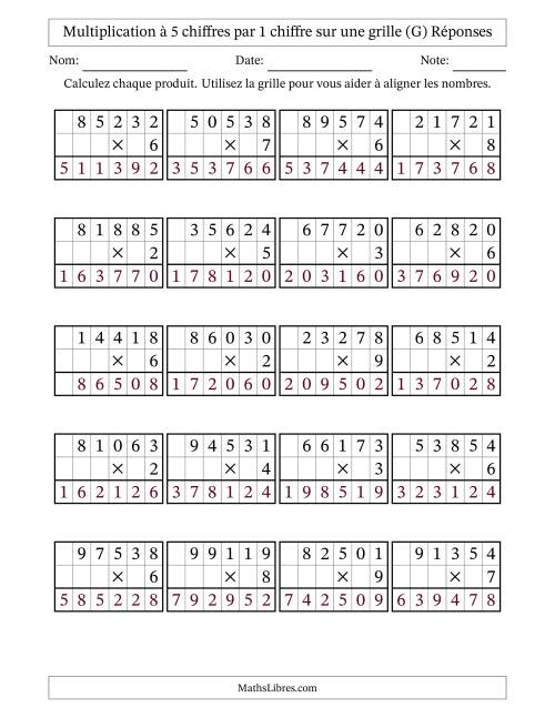 Multiplication à 5 chiffres par 1 chiffre avec le support d'une grille (G) page 2