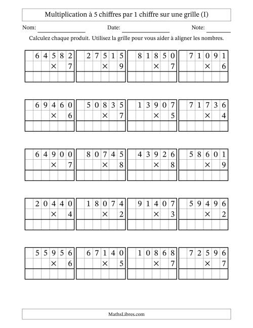 Multiplication à 5 chiffres par 1 chiffre avec le support d'une grille (I)
